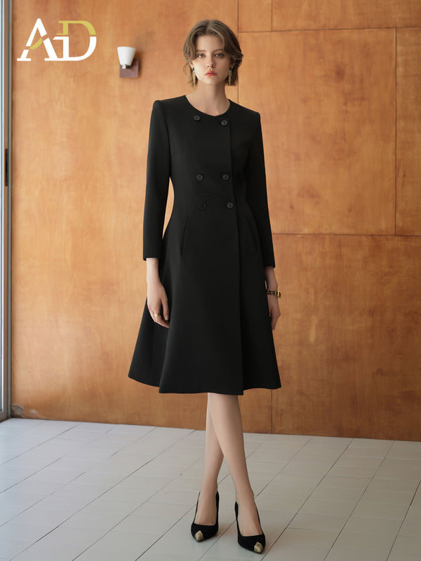 Belted Windcoat Style Black Dress