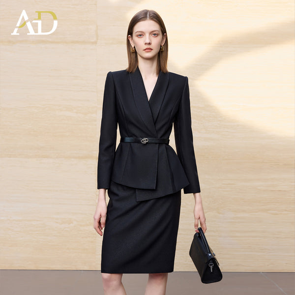 Black Professional Blazer Skirt Set