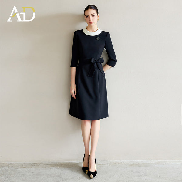 French Contrast Satin Collar Dress